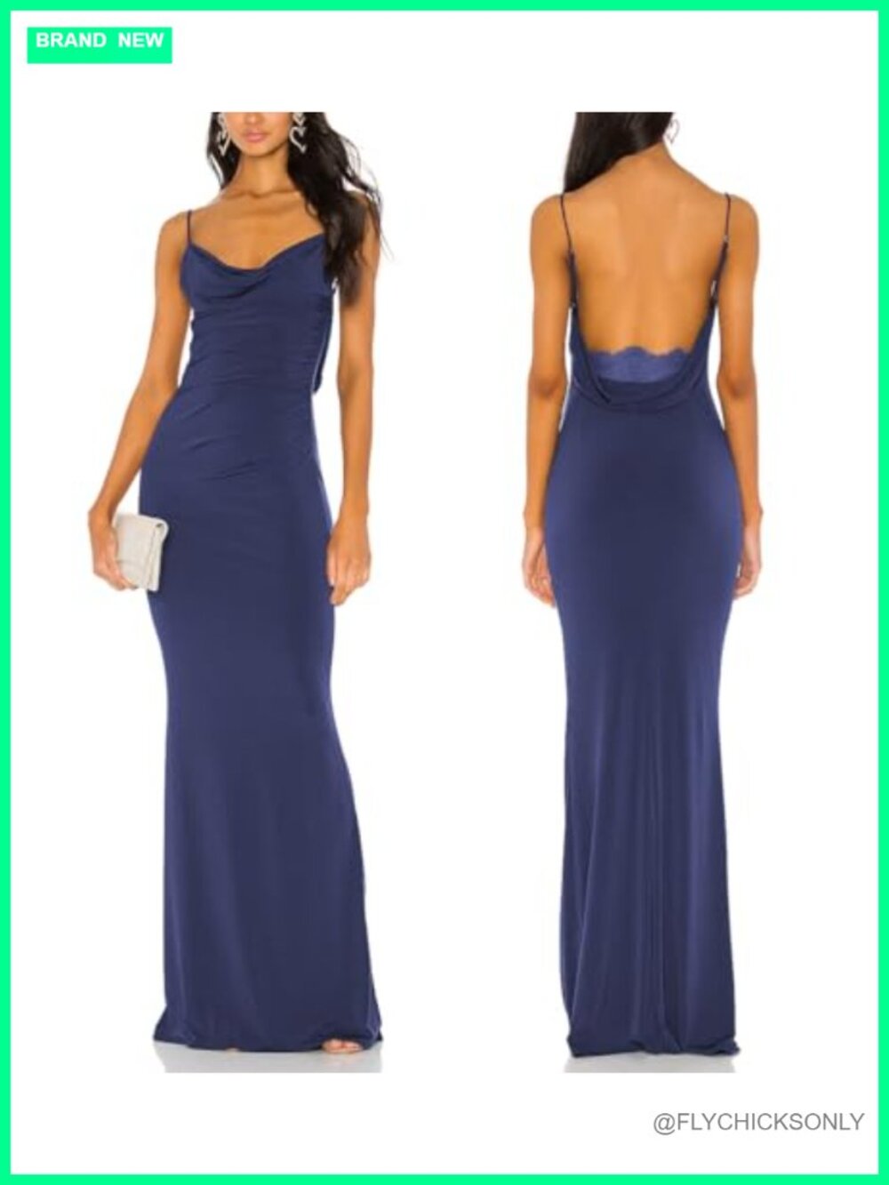 Spaghetti Strap Lace Backless Mermaid Maxi Dress Drape Neck Gown